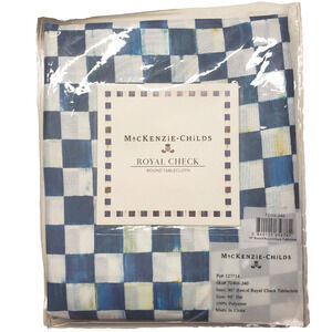 MacKenzie Childs Royal Check Round Tablecloth 90"